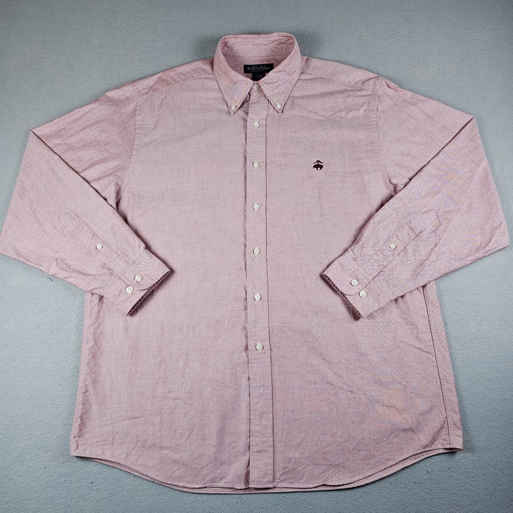Brooks Brothers Dress Shirt Mens Large Pink Long Sleeve 100% Supima Preppy Logo